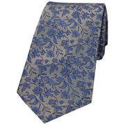 Silver Small Floral Flowers Silk Tie