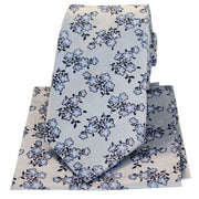 Silver Small Flowers Silk Tie and Hanky Set