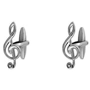 Silver Treble Clef Musical Note Crystal Cufflinks