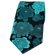 Turquoise Large Flowers Silk Tie