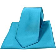 Turquoise Satin Silk Tie and Pocket Square Set