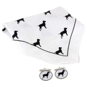 White Dog Handkerchief and Cufflink Set