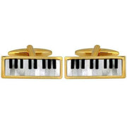 White Gold Plated Mother of Pearl and Onyx Keyboard Cufflinks