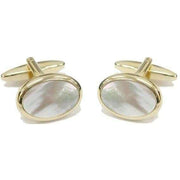 White Gold Plated Mother of Pearl Oval Cufflinks