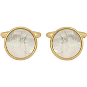 White Gold Plated Mother of Pearl Round Cufflinks