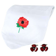 White Poppy Handkerchief and Cufflink Set