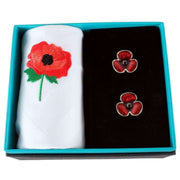 White Poppy Handkerchief and Cufflink Set